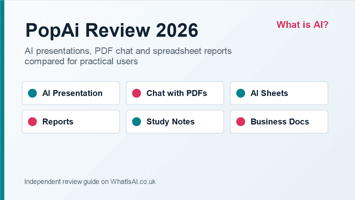 PopAi review 2026 covering AI presentations PDF chat AI Sheets reports and business documents